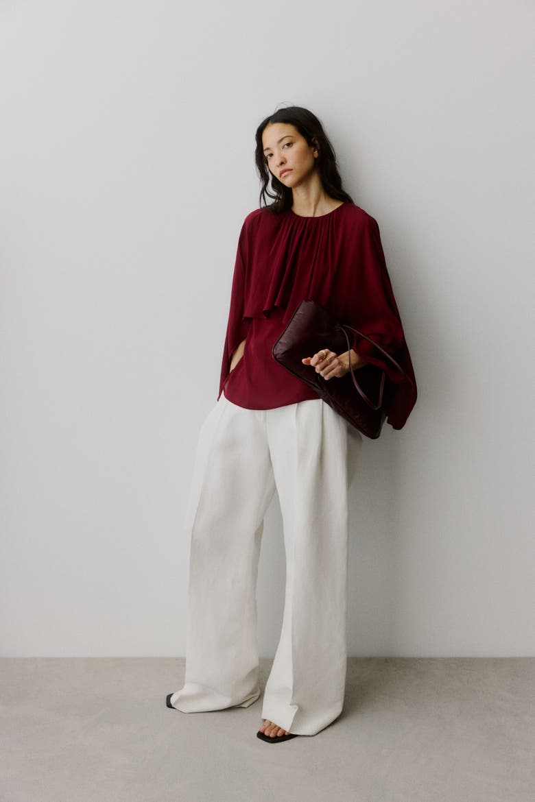 Cape Blouse, Alternate, color, Dark red