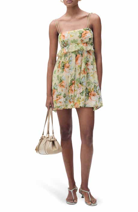 MANGO Floral Print Tie Strap Minidress