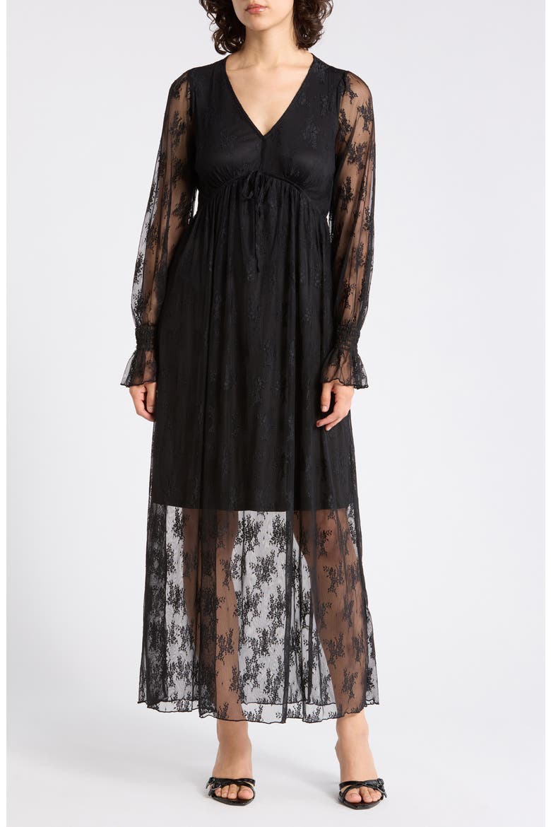 Long Sleeve Lace Maxi Dress, Main, color, BLACK