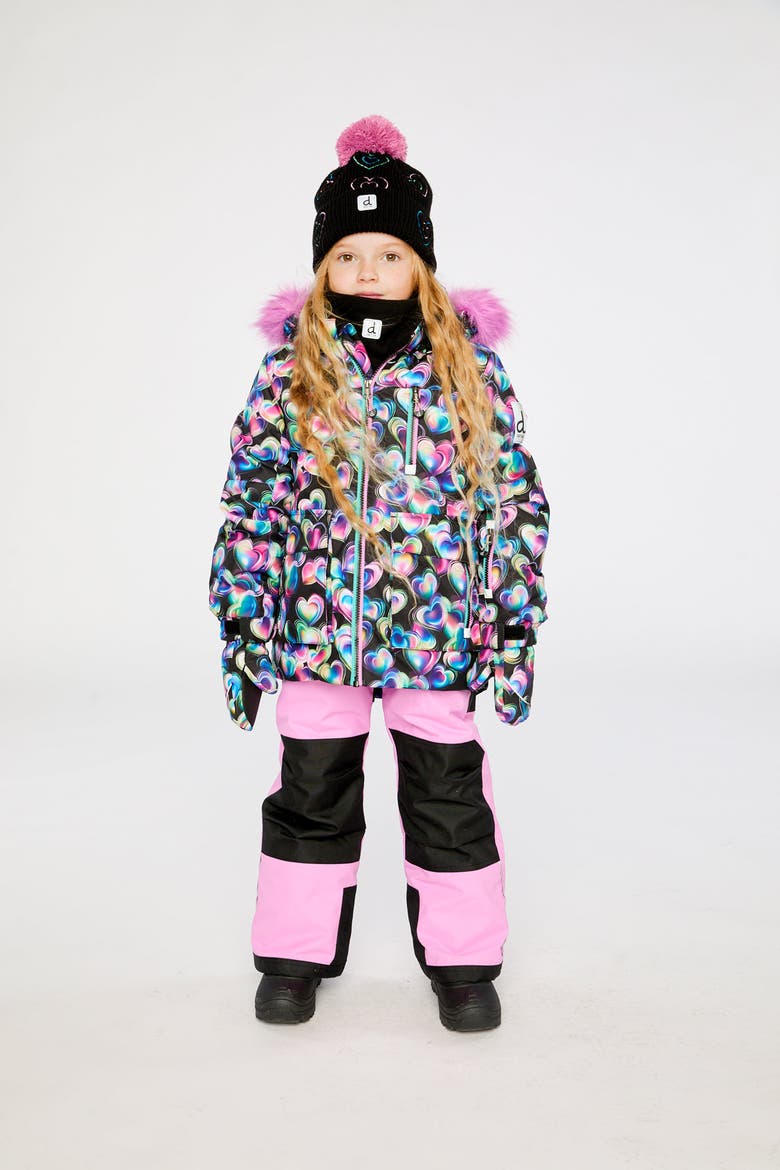 Play Heart Jacket & Reinforced Pants Two Piece Snowsuit, Alternate, color, Black Printed with Hearts