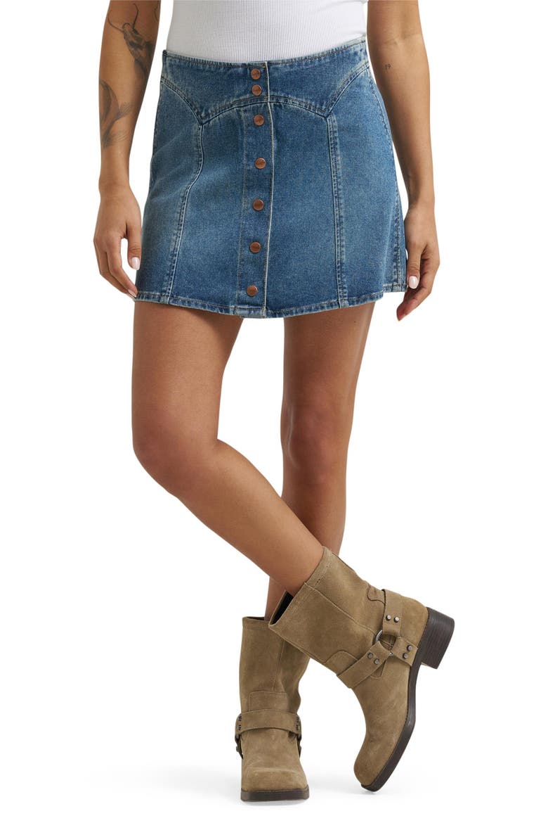 Paneled Cotton Denim Miniskirt, Main, color, WORN LEGACY