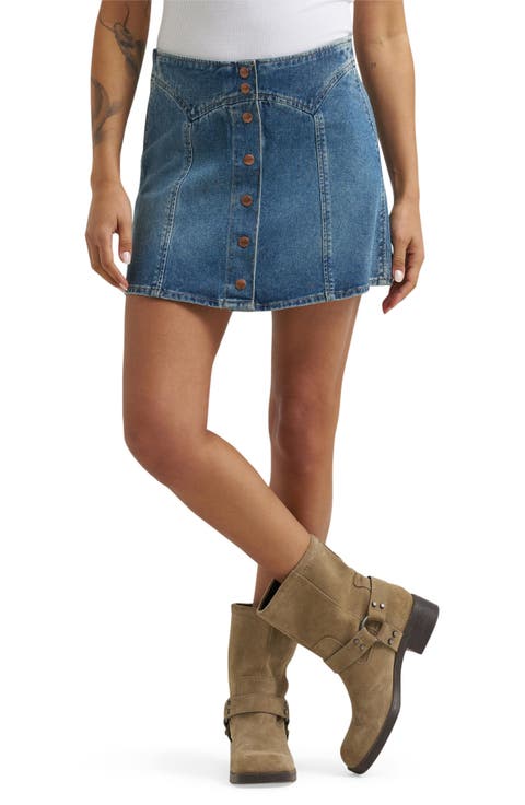 Paneled Cotton Denim Miniskirt