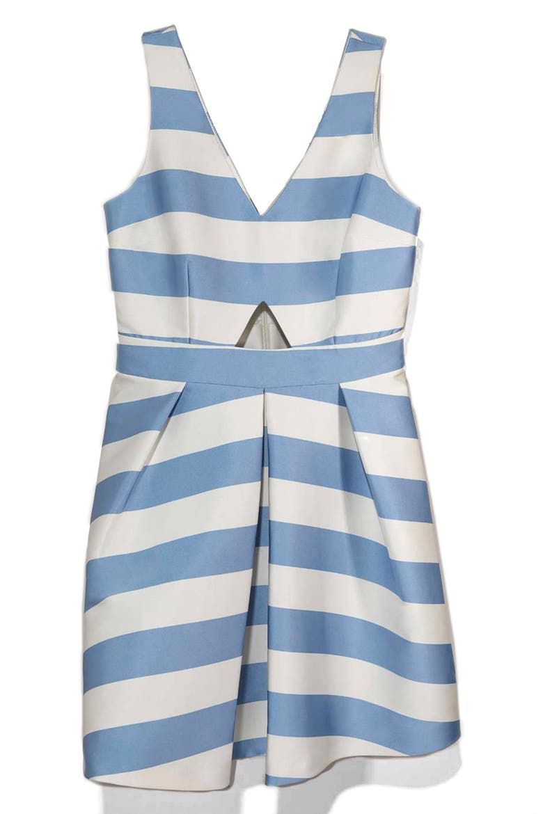 Stripe V-Neck Cutout Dress, Alternate, color, LIGHT BLUE MULTI