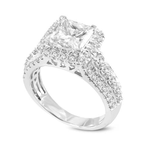 Sofia 14K White Gold Princess Cut Lab Grown Diamond Halo Engagement Ring - 3.35 Ct