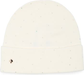 Kate Spade White Disco Ball Knit Beanie . Kate Spade Ribbed Knit Bow Cuff Beanie Stocking Cap White  main image 3