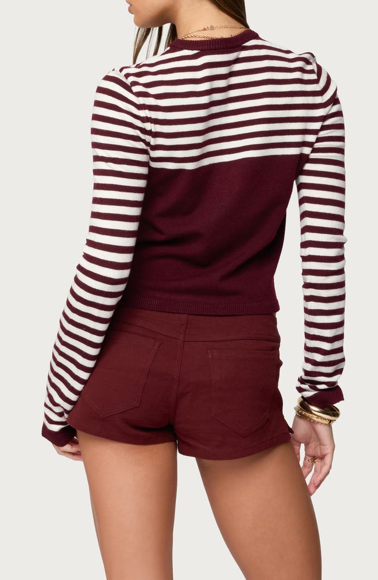 EDIKTED Goni Stripe Cardigan, Alternate, color, Burgundy