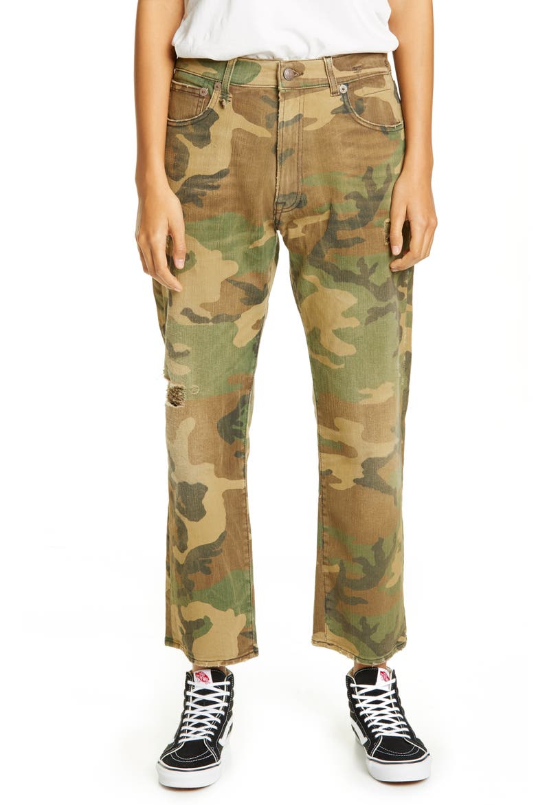 Camo Print Boyfriend Jeans, Main, color, BEIGE CAMO