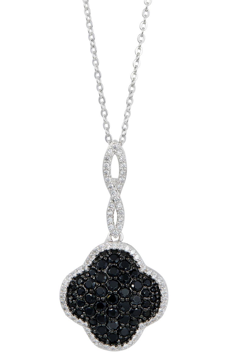 SAVVY CIE JEWELS Two Tone CZ Clover Pendant Necklace, Main, color, White/ Black