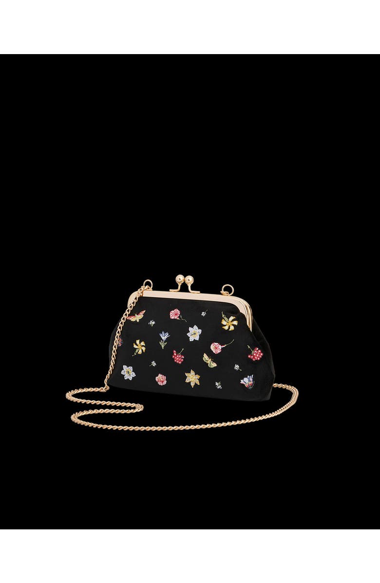 Fable England Floral Ditsy Embroidered Black Velvet Clutch Bag, Alternate, color, Black