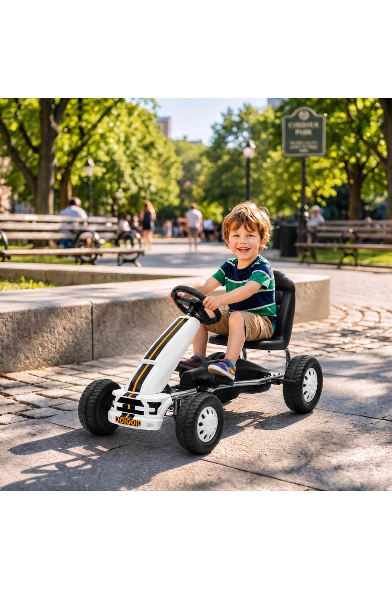 Pedal Go Kart for Kids with Lightweight Aluminum Frame, Steering Wheel, Go Cart Ride on Toy with Manual Brake, Alternate, color, White