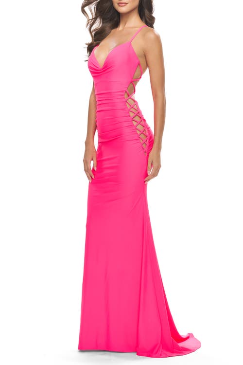 La Femme Unique Jersey Dress With Open Criss Cross Sides