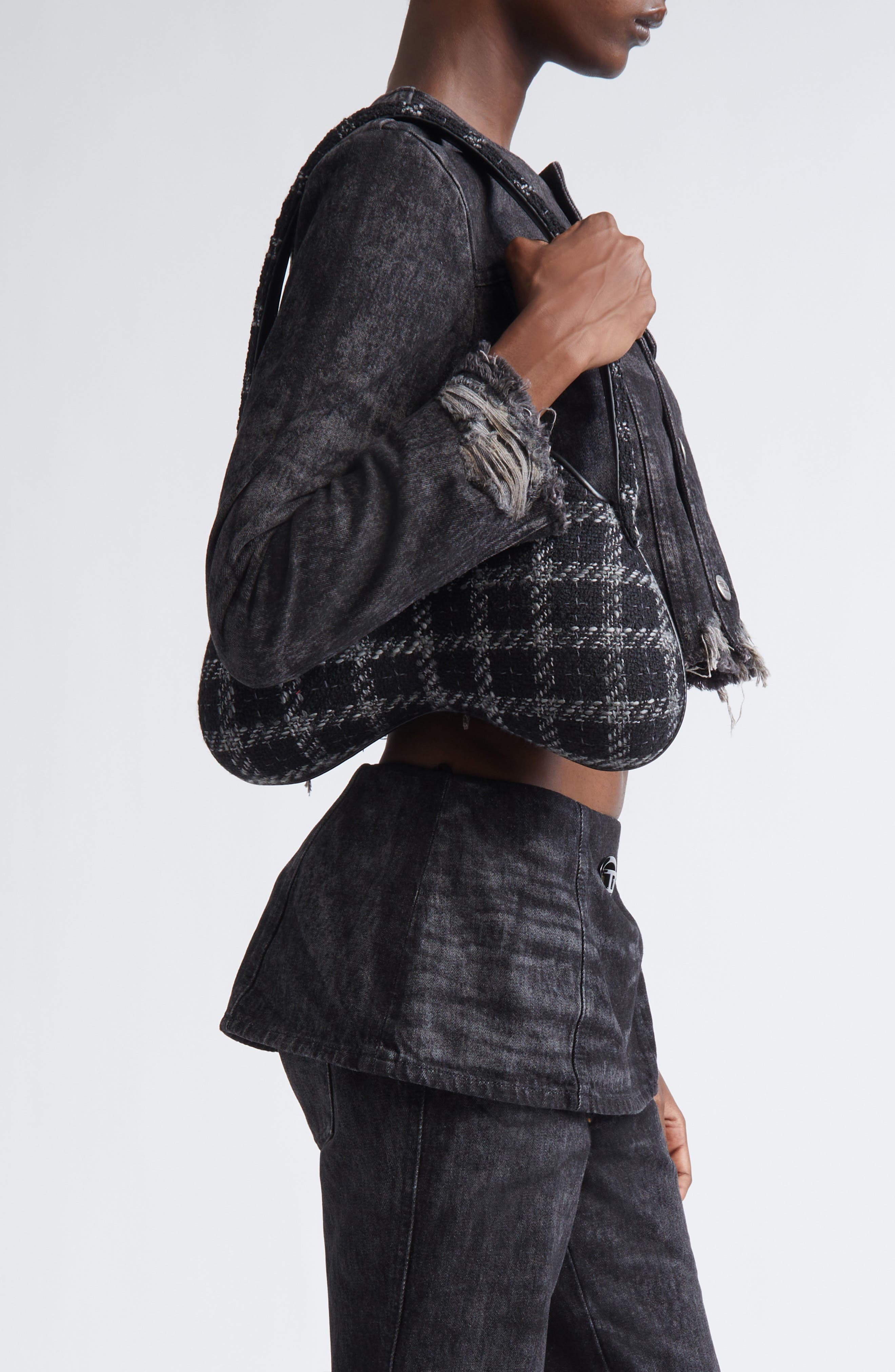 DIESEL<sup>®</sup> Double-D Tweed Shoulder Bag, Alternate, color, Black