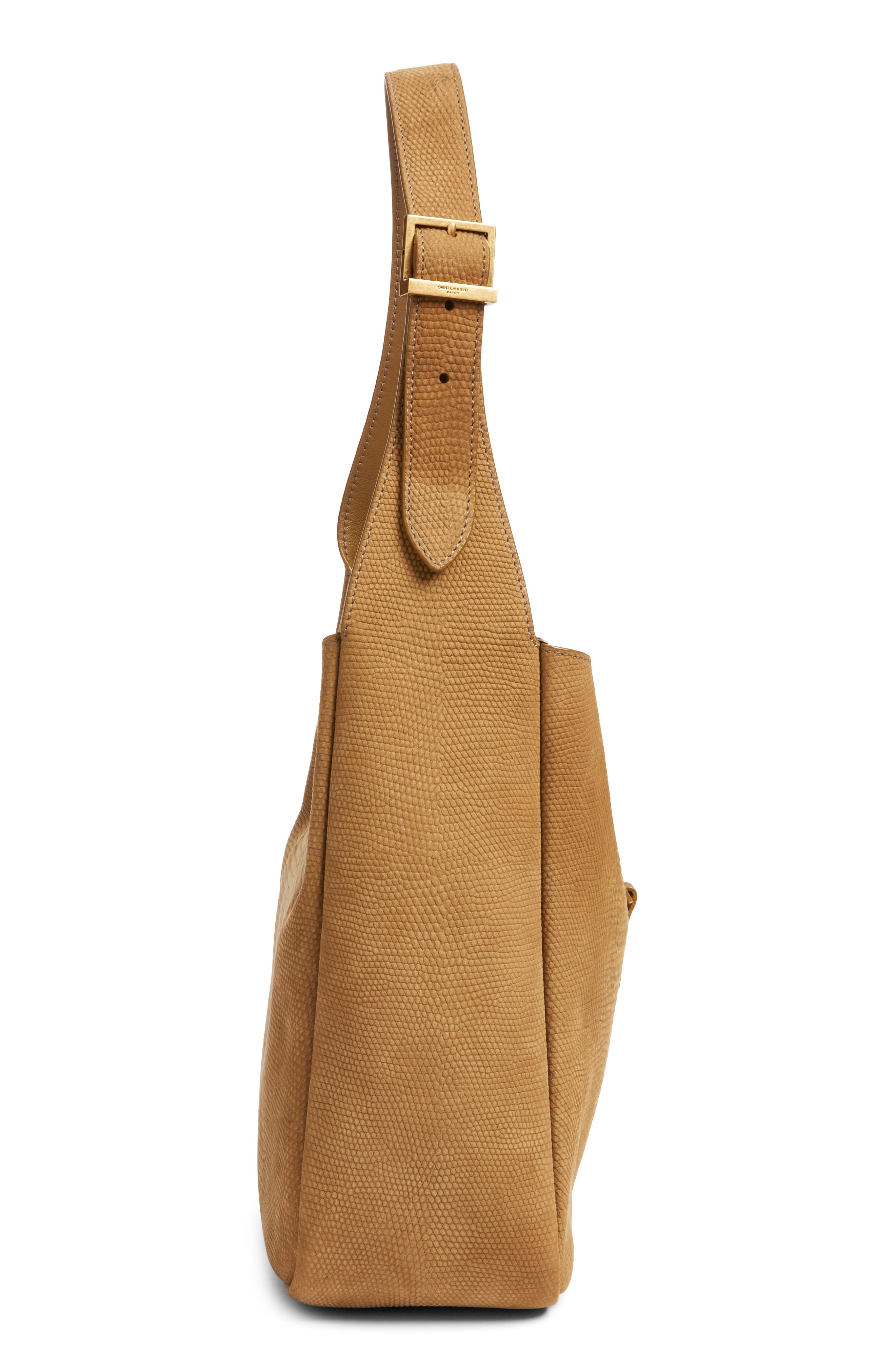 Saint Laurent Small Le 5 À 7 Snakeskin Embossed Suede Shoulder Bag, Alternate, color, Dark Pistacchio