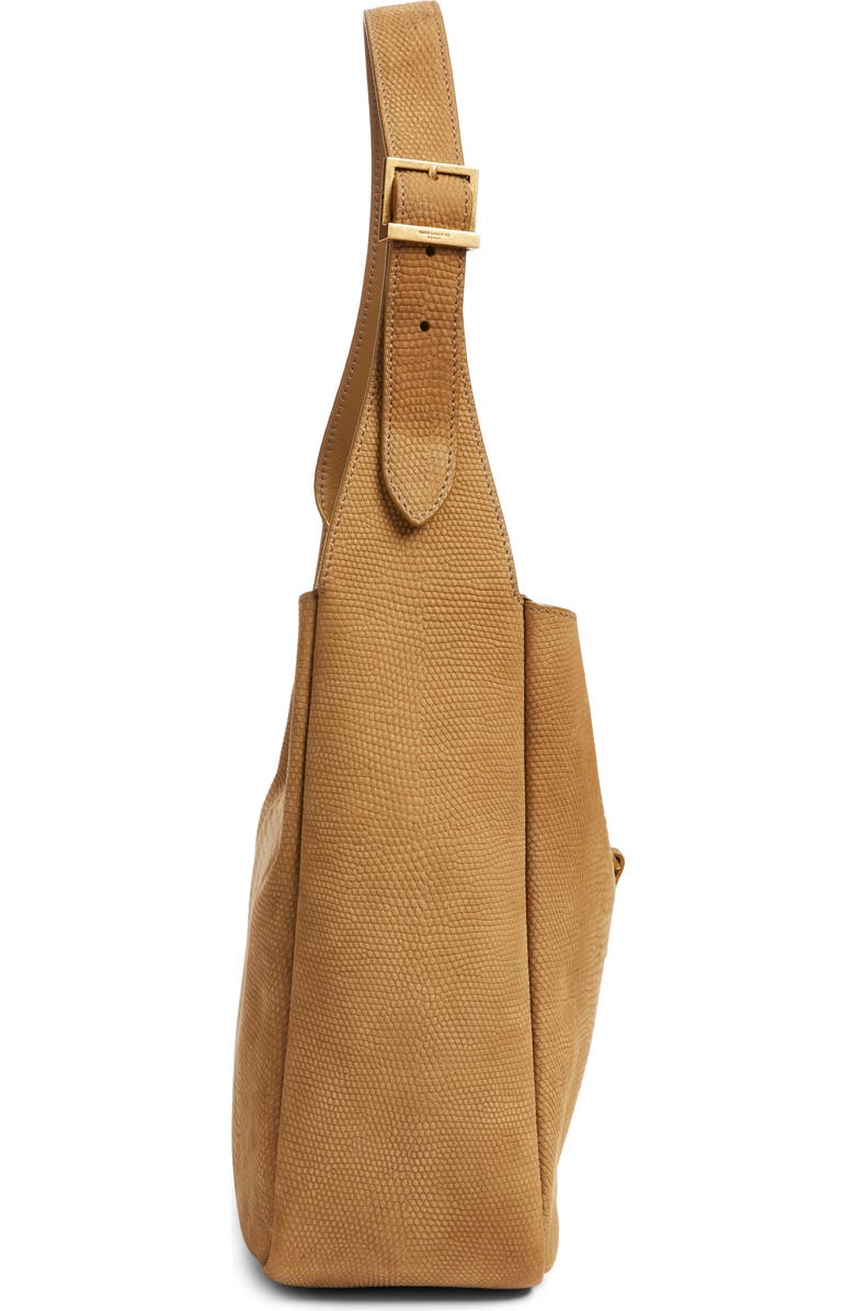 Saint Laurent Small Le 5 À 7 Snakeskin Embossed Suede Shoulder Bag, Alternate, color, Dark Pistacchio