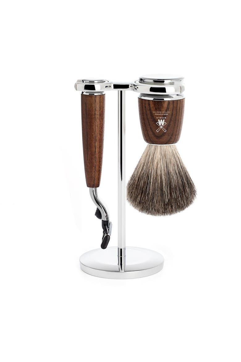 Rytmo Steamed Ash 3-Piece Pure Badger & Mach-3 Shaving Set, Main, color, Steamed Ash