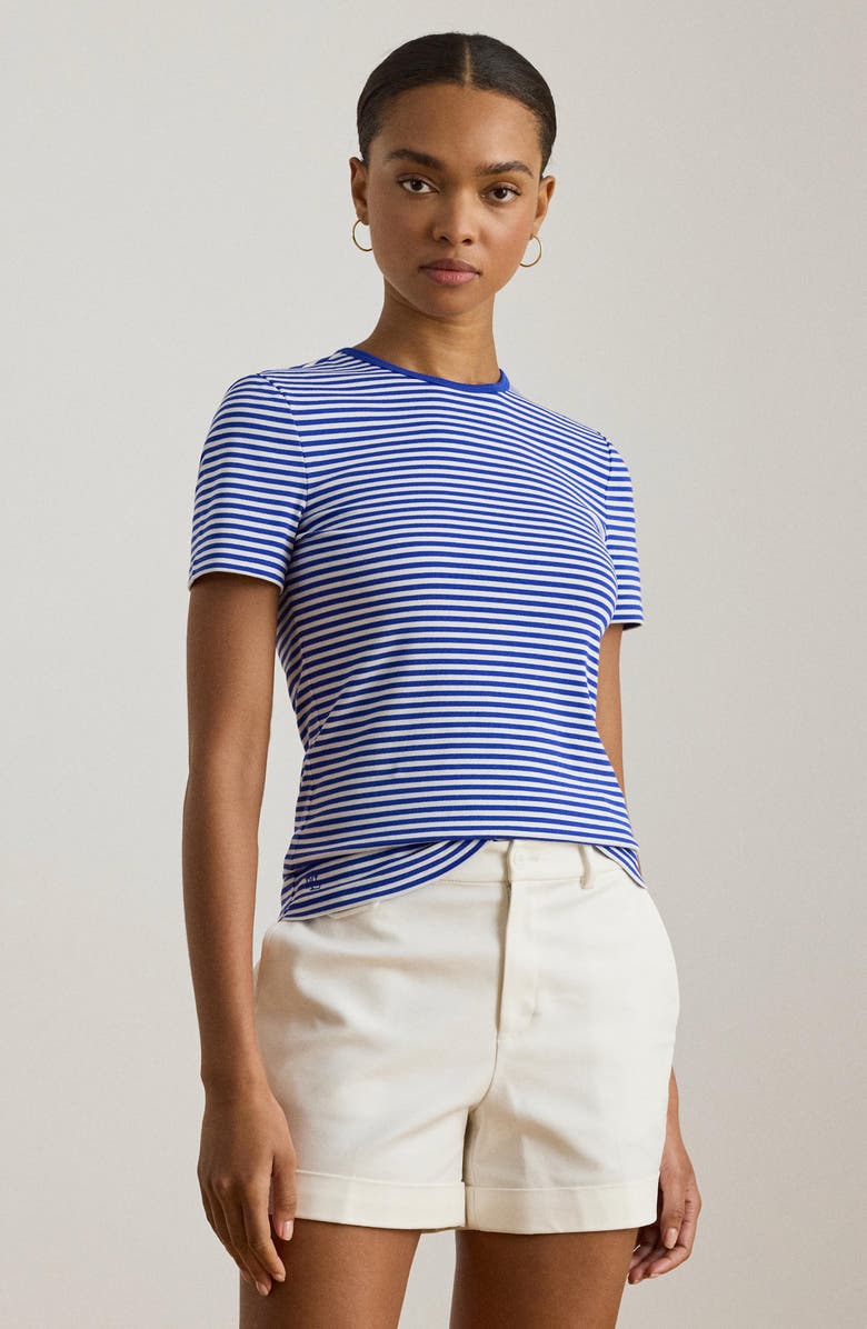 Lauren Ralph Lauren Stripe Cotton Blend T-Shirt, Alternate, color, Blue
