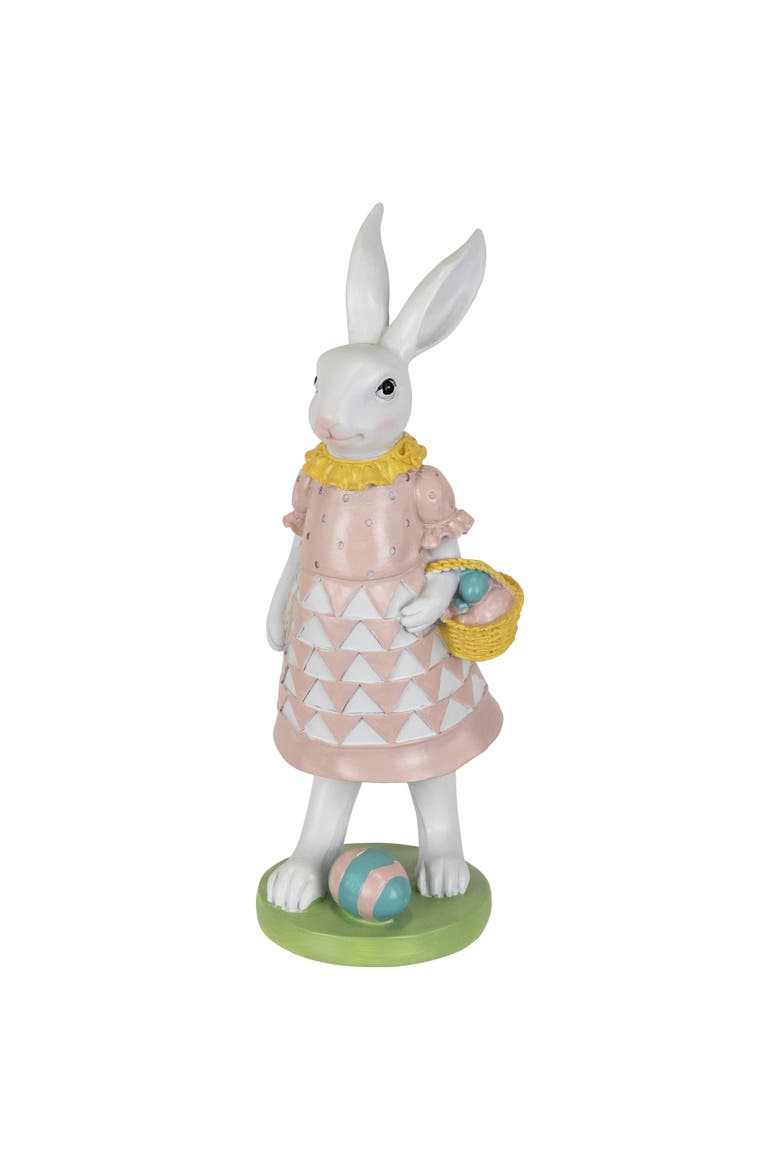 Girl Bunny with Easter Basket Outdoor Garden Statue - 12", Main, color, Pink