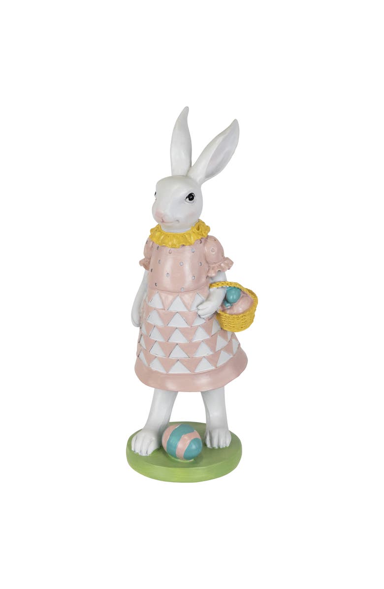 Northlight Girl Bunny with Easter Basket Outdoor Garden Statue - 12", Main, color, Pink