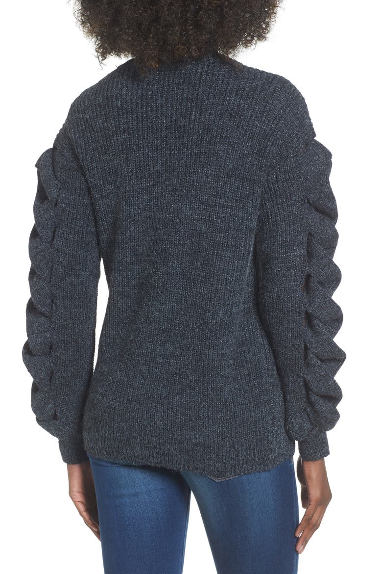 Twist Sleeve Sweater, Alternate, color, GREY MEDIUM CHARCOAL HEATHER