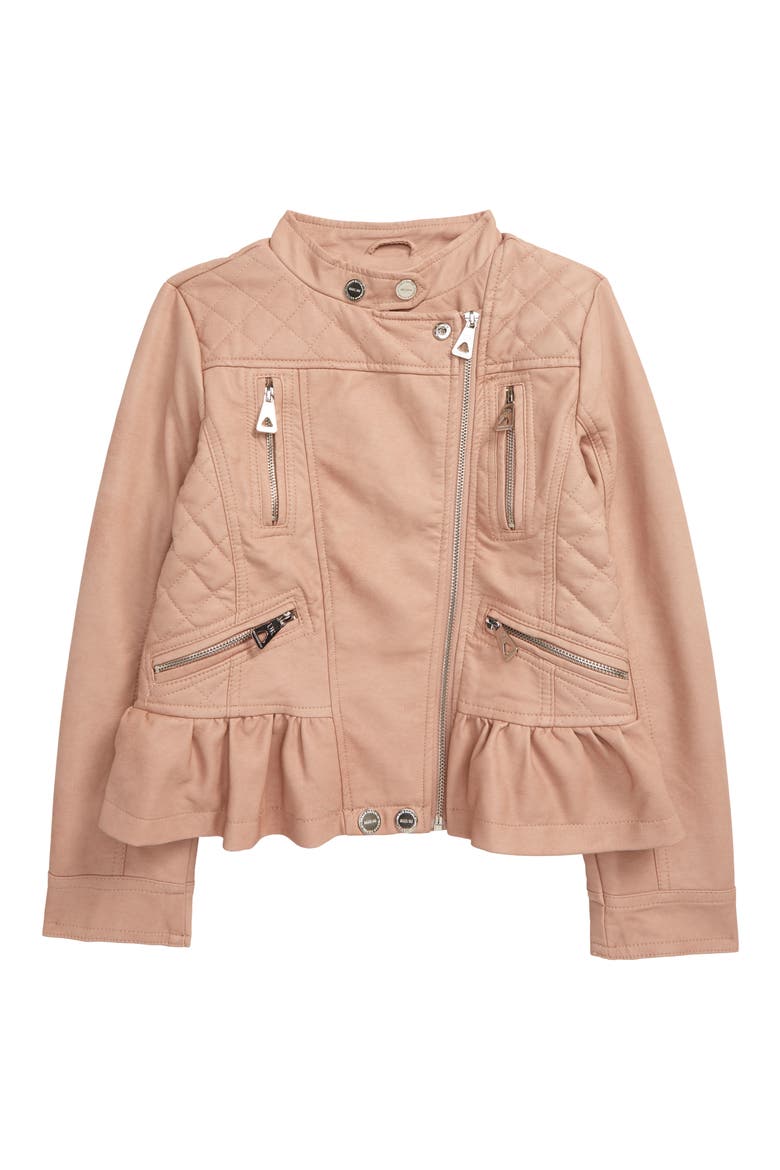 Faux Leather Peplum Moto Jacket, Main, color, ROSE SMOKE