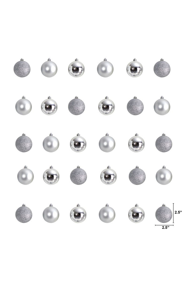 NEARLY NATURAL Holiday Christmas 30 Count Silver 2.5-in Shatterproof Ornament Set, Alternate, color, Silver