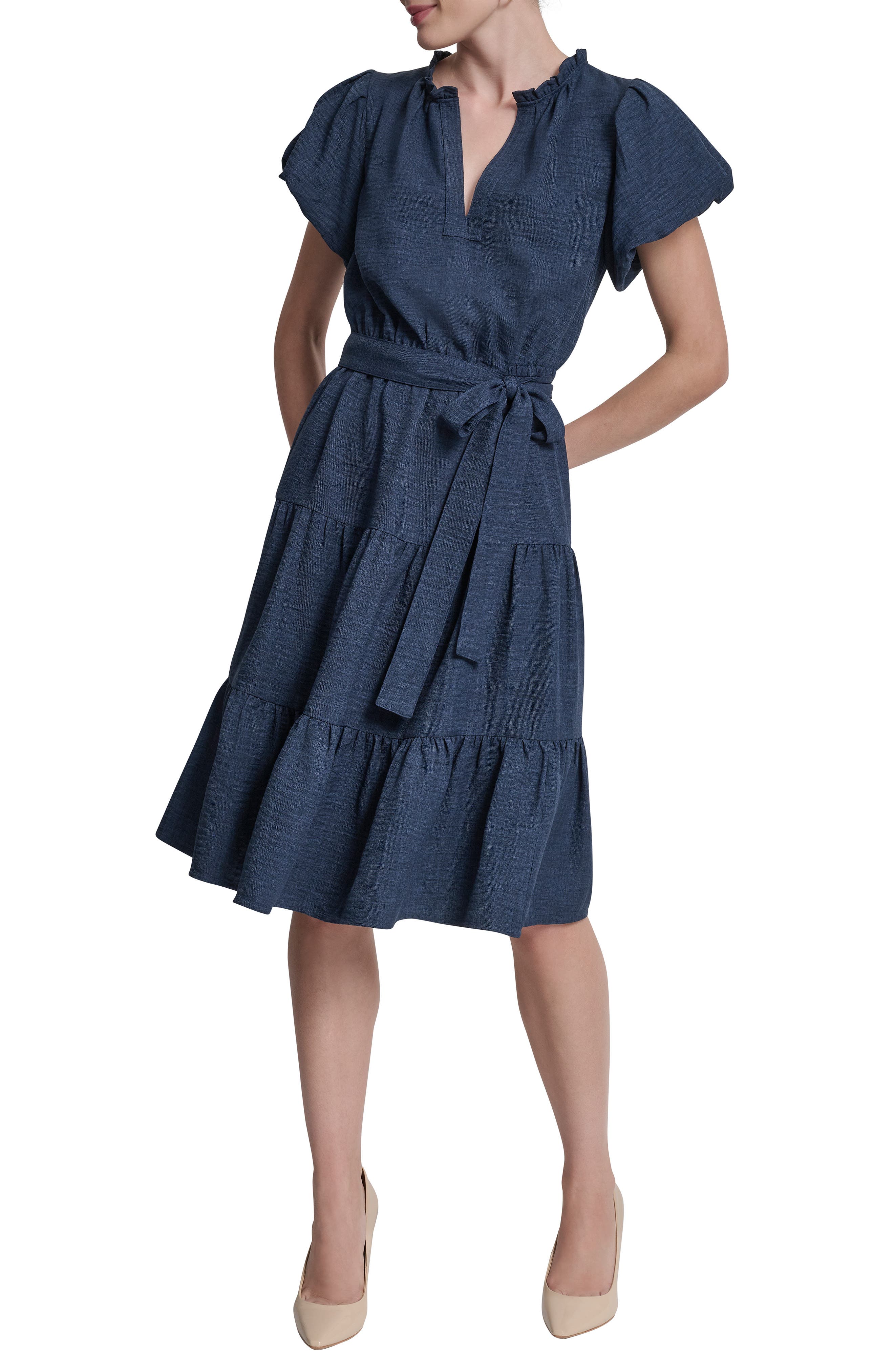 DKNY Bubble Sleeve Tiered Dress