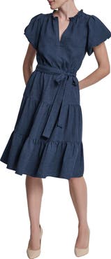 DKNY Bubble Sleeve Tiered Dress