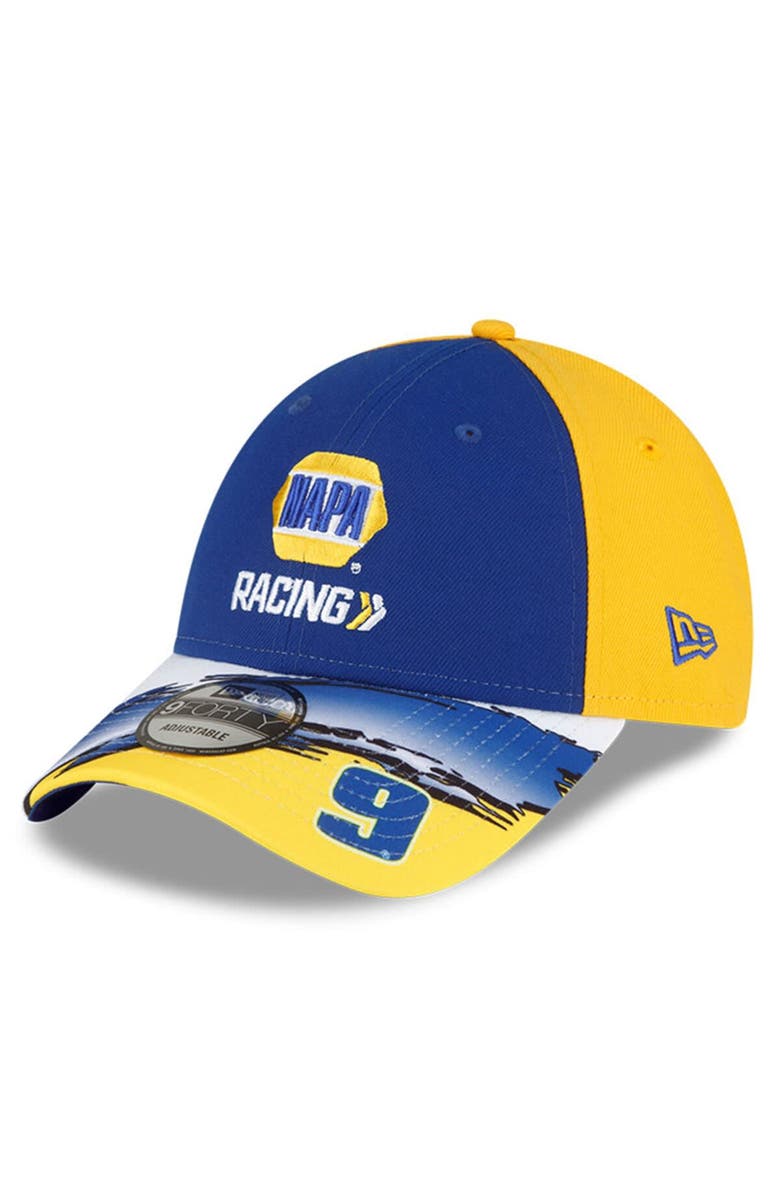 New Era Men's New Era Royal/Yellow Chase Elliott 9FORTY NAPA Visor Streak Snapback Adjustable Hat, Alternate, color,