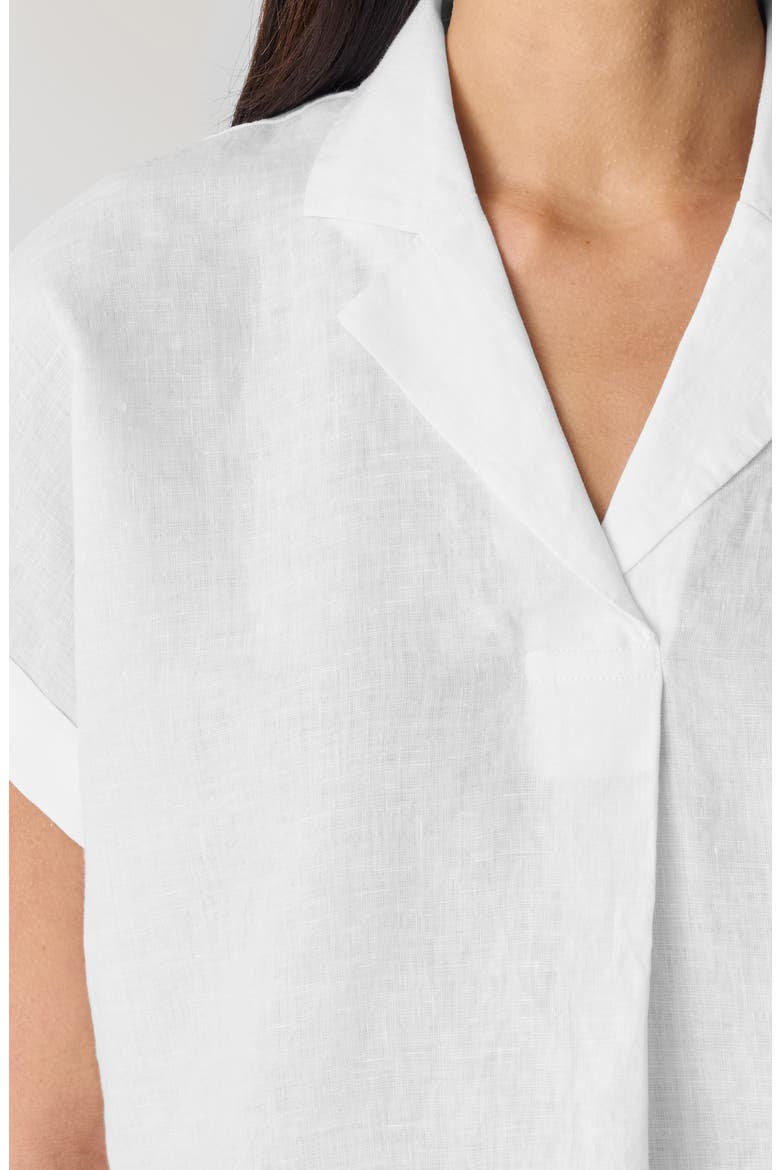 Notched Collar Organic Linen Top, Alternate, color, WHITE