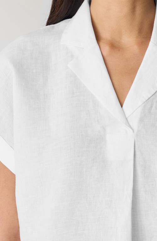 Eileen Fisher Cuffed Cap Sleeve Organic Linen Top In White