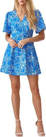 Adelyn Rae June Floral Pleated Cutout Fit & Flare Minidress | Nordstrom