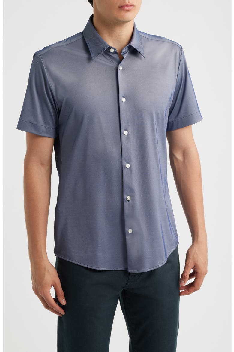 P-Roan Short Sleeve Performance Button Up Shirt, Main, color, DARK BLUE