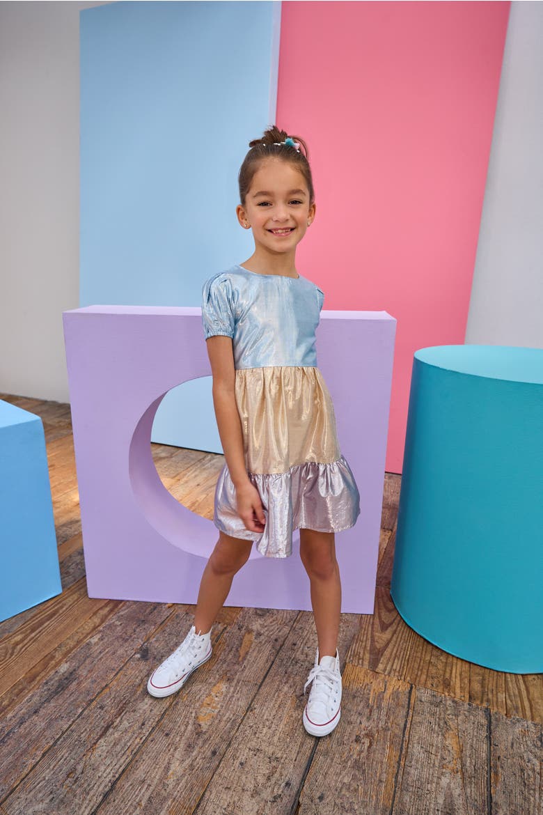 Kids' Tiered Smita Dress, Alternate, color, Metallic
