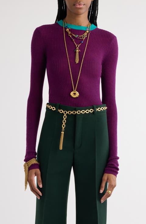 【関税送料込】Chloe ChloAC Deep Purple Pants High-rise cropped flared wool pants in blue - Chloe | Mytheresa