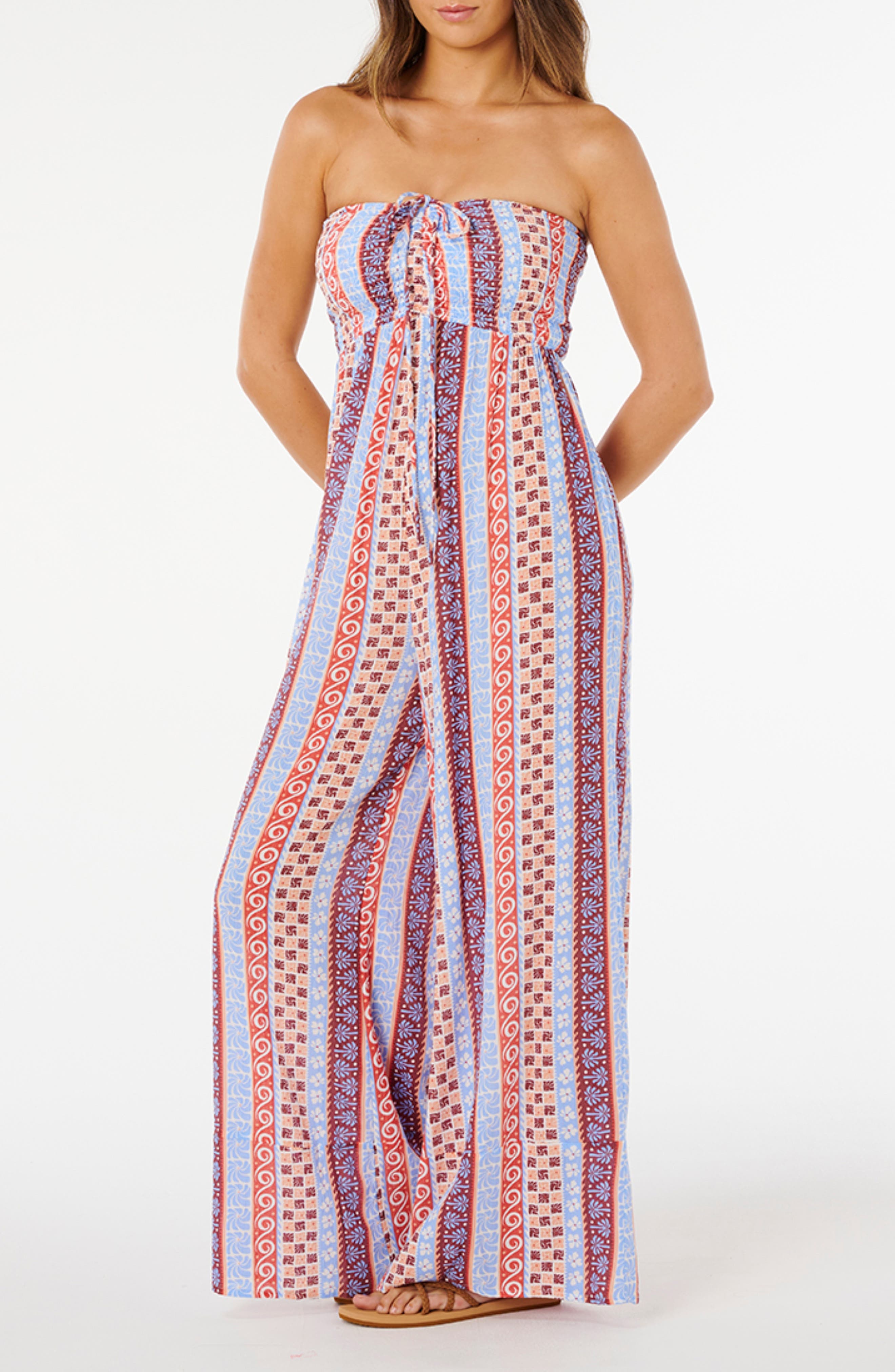 Rip Curl Ventura Smocked Strapless Wide Leg Jumpsuit | Nordstrom