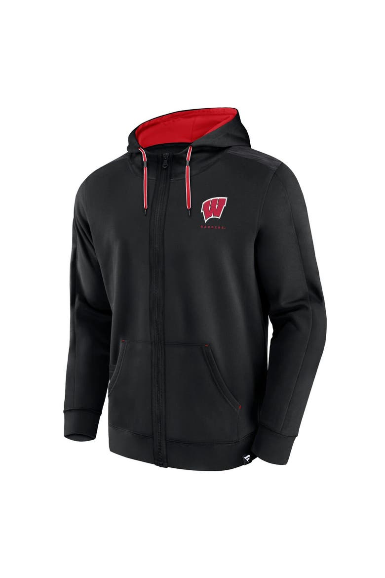 Men's Fanatics Branded Black Wisconsin Badgers Power Index Full-Zip Hoodie, Alternate, color, Black