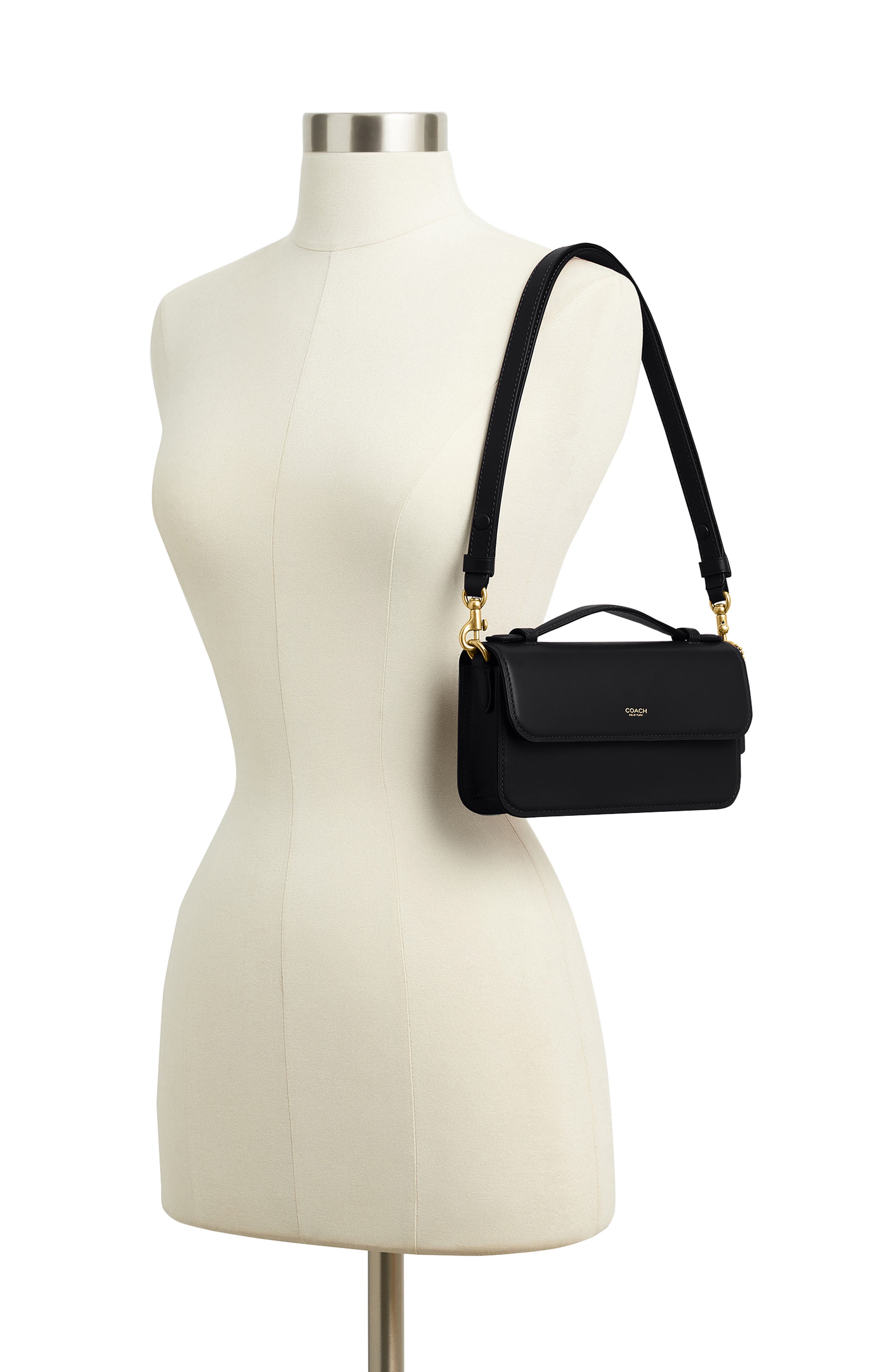 COACH Elora Refined Leather Top Handle Bag, Alternate, color, B4/ Black