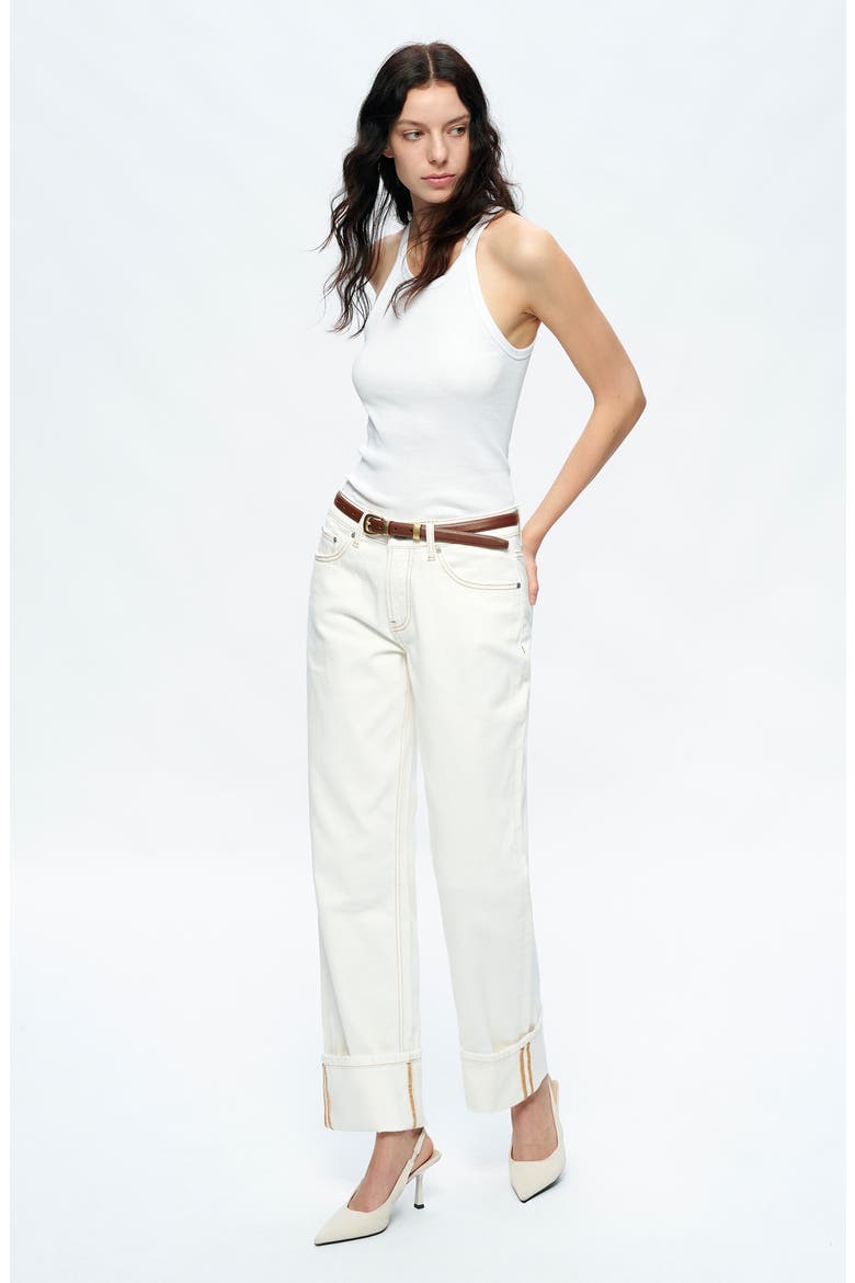 Michelle Deep Cuff Straight Jeans, Alternate, color, CREAM