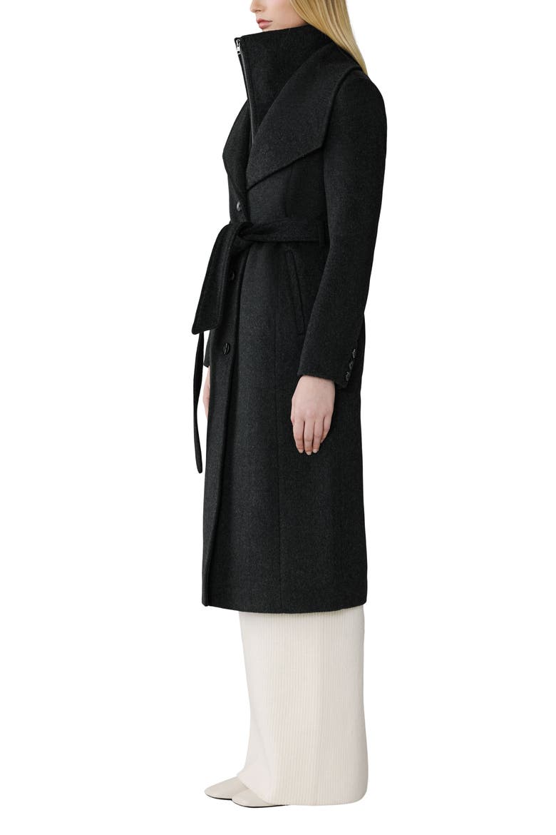Ilana Bib Detail Wool Blend Trench Coat, Alternate, color, BLACK HEATHER