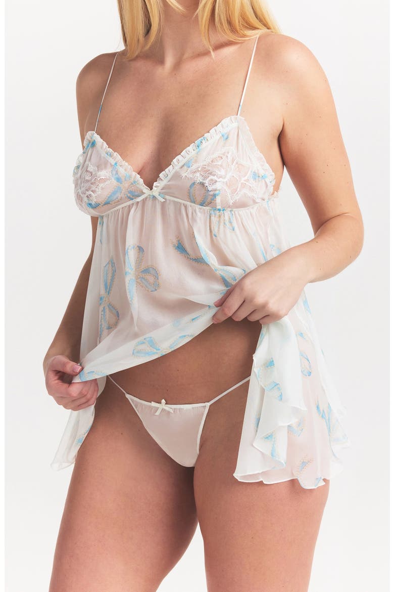 Romance Silk Babydoll Slip, Alternate, color, IVORY PEARL BOWS PRINT