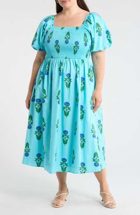 Maray Floral Smocked Midi Dress (Plus Size)