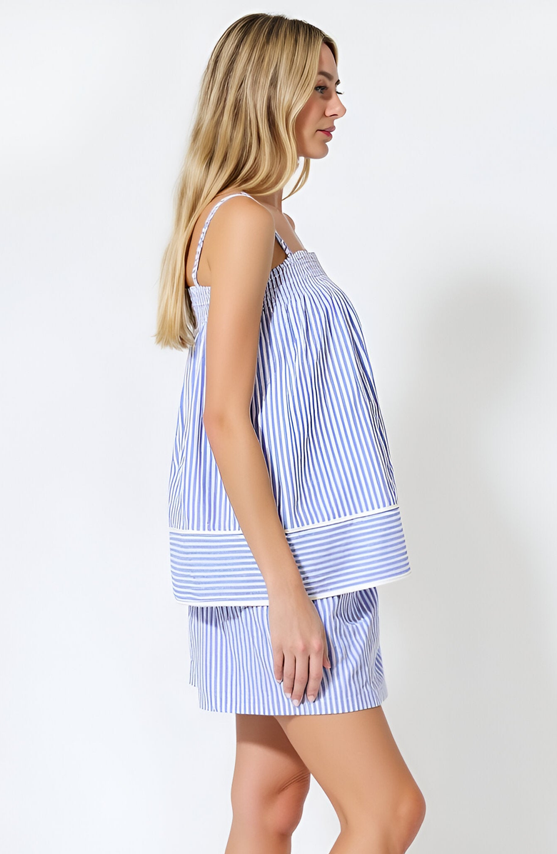 Modenaire Striped Spaghetti Strap Two-Piece Set with Flowy Top and Relaxed Shorts, Alternate, color, 