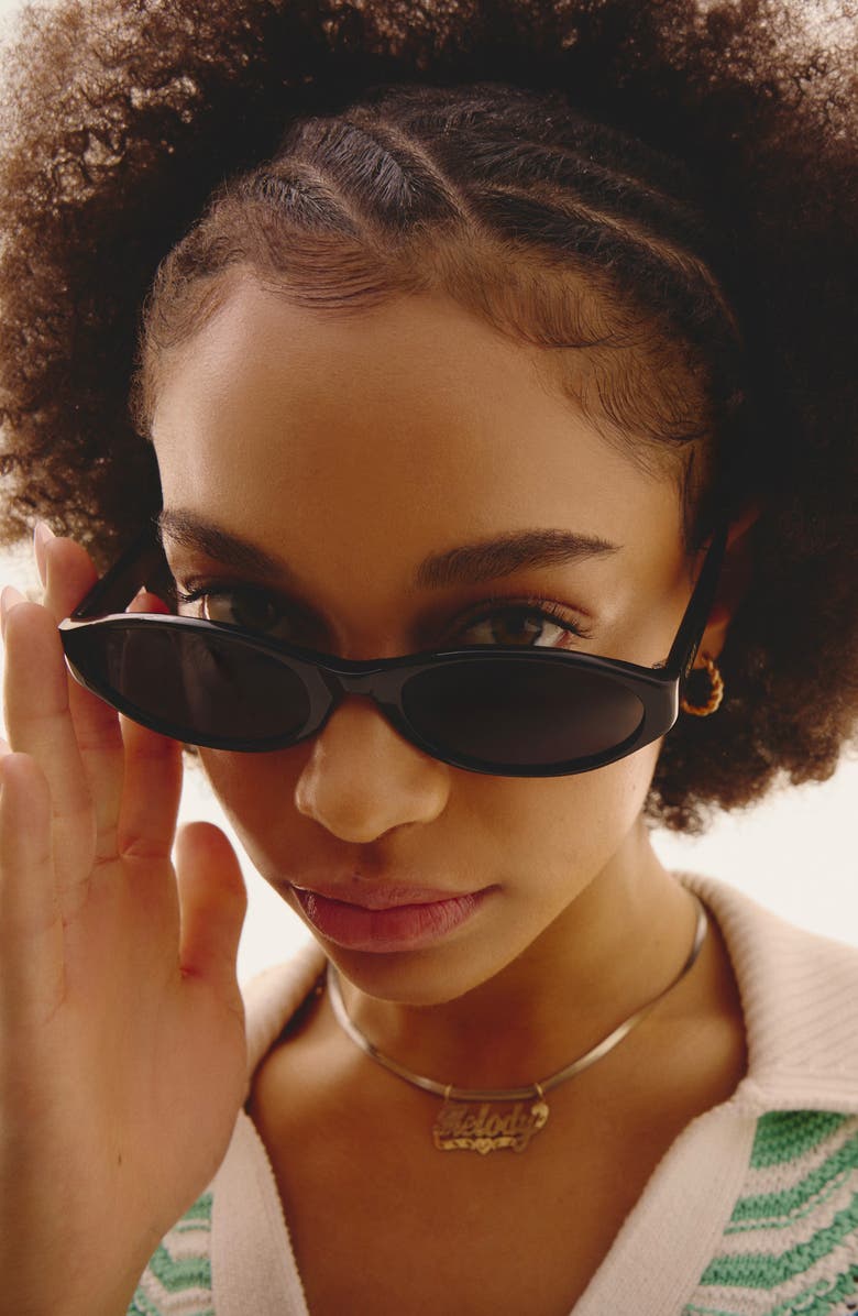 QUAY Aura Points 55mm Oval Sunglasses, Alternate, color, Black/ Smoke