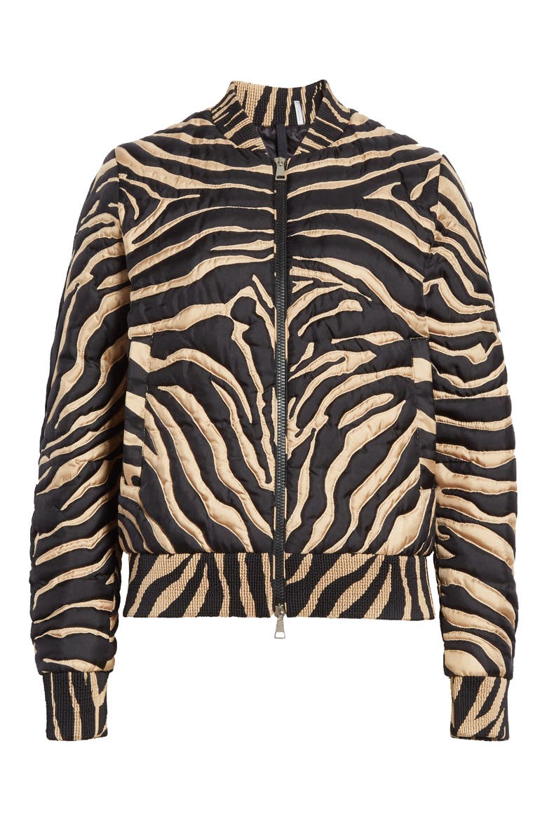 Abricot Zebra Stripe Quilted Silk Bomber Jacket, Alternate, color, PRINT
