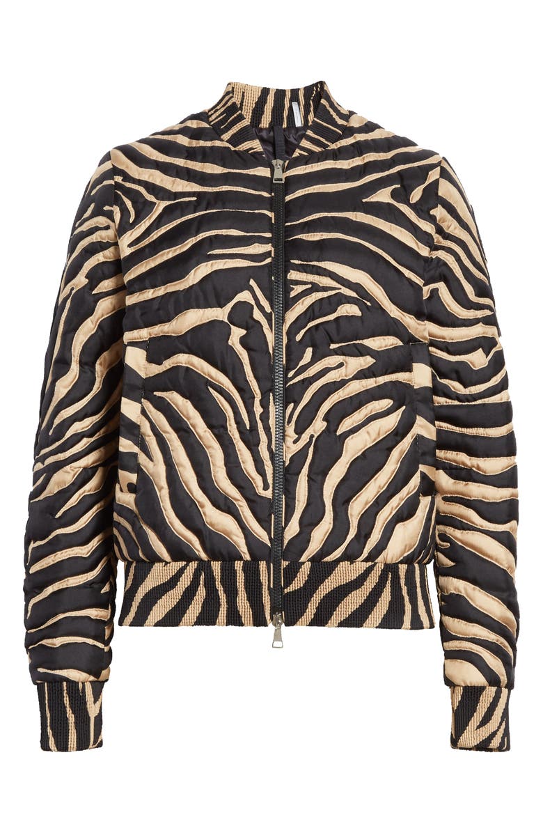 Moncler Abricot Zebra Stripe Quilted Silk Bomber Jacket, Alternate, color, 