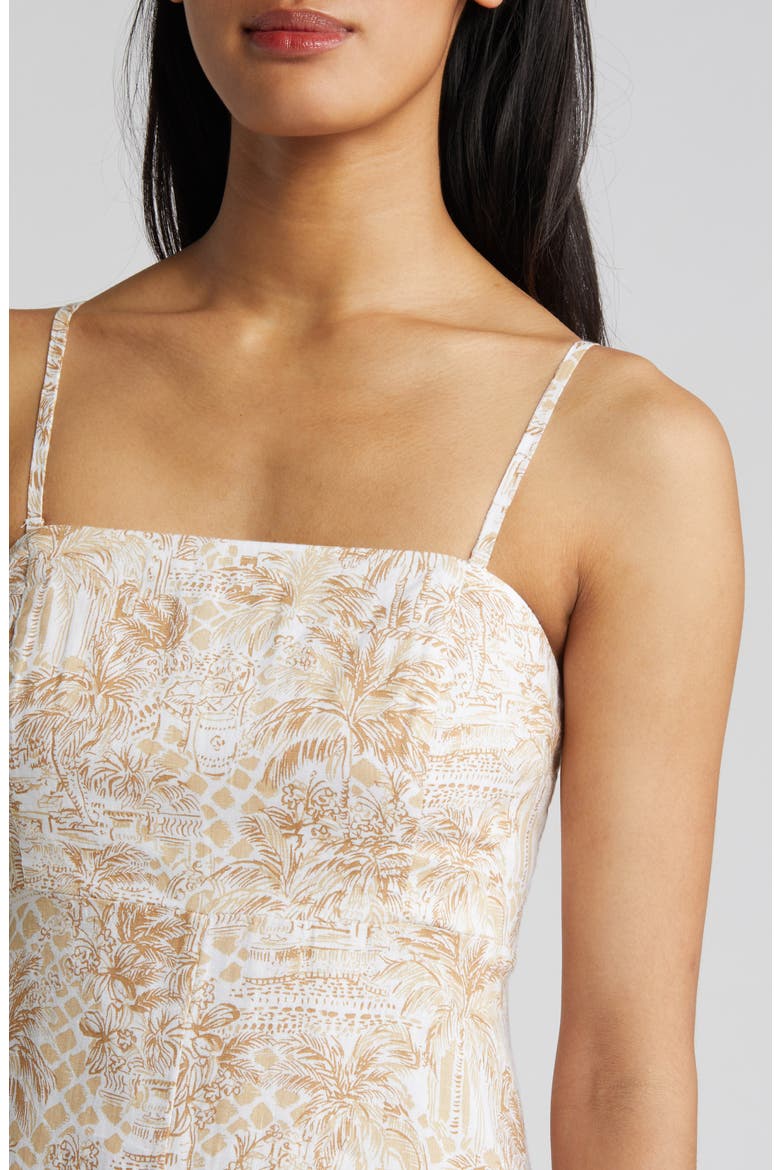Jorgian Palm Tree Print Linen Midi Dress, Alternate, color, SAND BAR PALM BEACH PARADISE