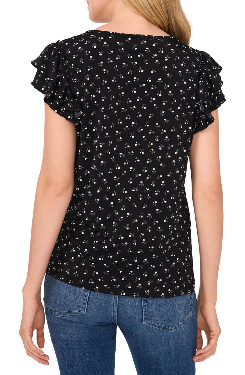 CeCe Floral Double Ruffle Sleeve Top, Alternate, color, Rich Black