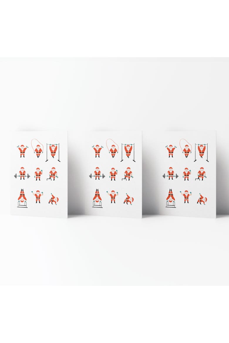 Holiday Winter Card Pack (3ct) Santa Working Out, Main, color, Multi-Pack