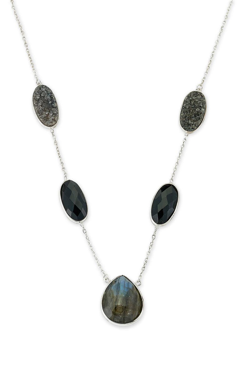 Sterling Silver Multi Gem Necklace, Main, color, GREEN