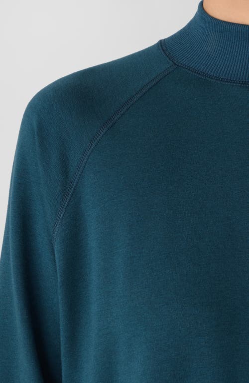 Eileen Fisher Cozy Brushed Terry Mock Neck Long Top In Blue